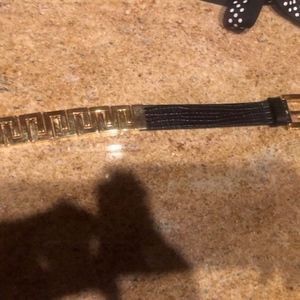 GIANNI VERSACE Men's black leather /gold tone link